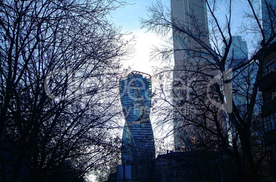 skyscrapers of Moscow city in November morning