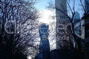 skyscrapers of Moscow city in November morning