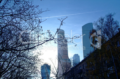 skyscrapers of Moscow city in November morning