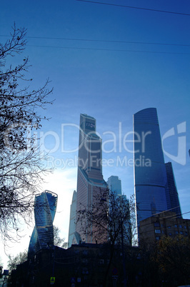 skyscrapers of Moscow city in November morning