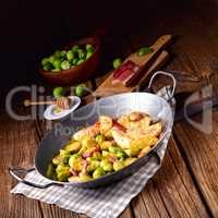 Brussels Sprouts with ham ,honey and roasted potatoes