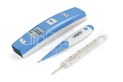 Medical thermometers on white
