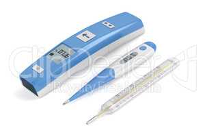 Medical thermometers on white