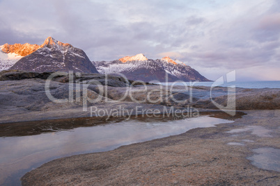 Winter Norway. Dawn at Cape Tungeneset