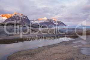 Winter Norway. Dawn at Cape Tungeneset