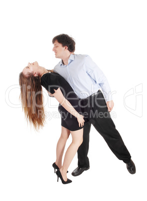 Dancing young couple over white