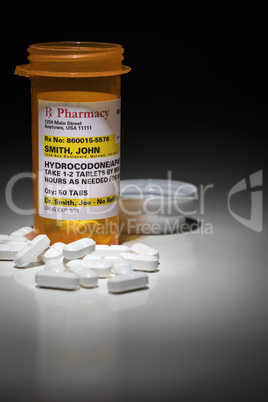 Hydrocodone Pills and Prescription Bottle with Non Proprietary L