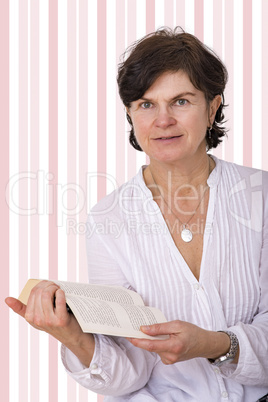 Middle-aged woman with book