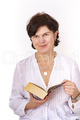 Middle-aged woman with book