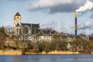Castle pond with castle church and castle of Chemnitz