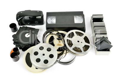 Old photo and video equipment isolated on white background.