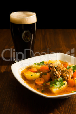 Traditional Irish Stew and a pint of beer