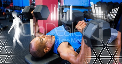 Athletic fit man in gym with health interface