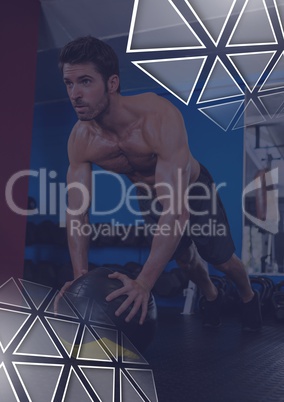 Athletic fit man in gym with triangle interface