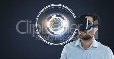Man with circle interface and virtual reality headset