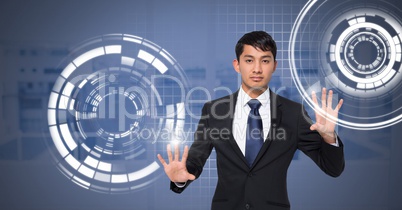 Man touching circle interface Man touching circle interface