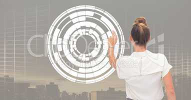 Woman touching circle interface