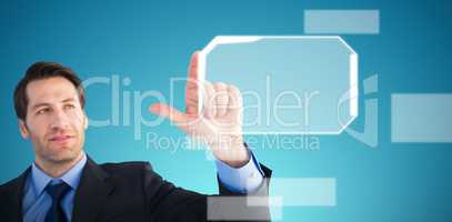 Composite image of confident businessman pointing at something