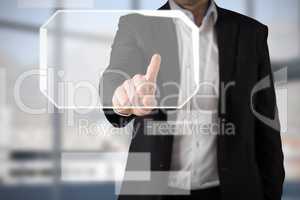 Composite image of businessman standing and pointing