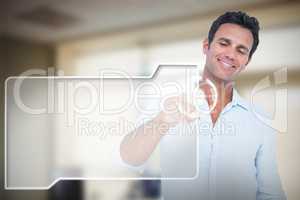 Composite image of man pointing at something on white background