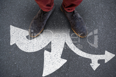 Composite image of high angle view of man wearing shoes