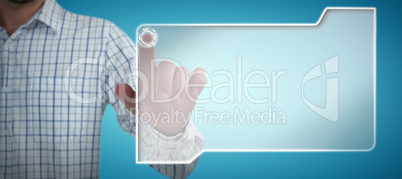 Composite image of man pretending to touch an invisible screen against white background