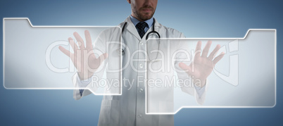 Composite image of male doctor using invisible screen Composite image of male doctor using invisible screen