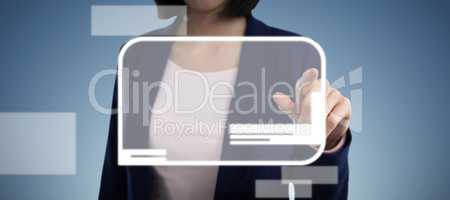 Composite image of mid section of businesswoman touching invisible screen