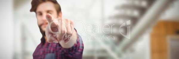 Composite image of hipster pointing with finger
