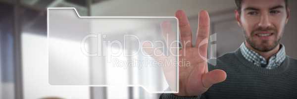 Composite image of man gesturing against white background