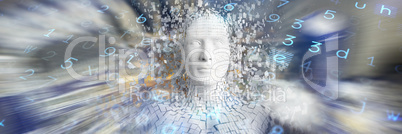 Composite image of close-up of pixelated gray 3d man