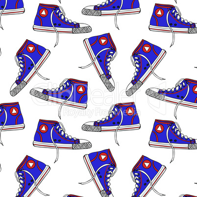 seamless pattern with blue textile sneakers