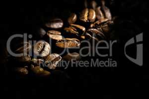 Coffee beans background, shallow DOF, space for text