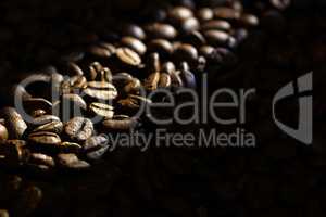 Coffee beans background, shallow DOF, space for text