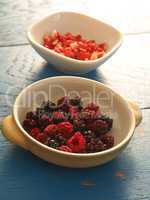 Dried organic berries in bowls