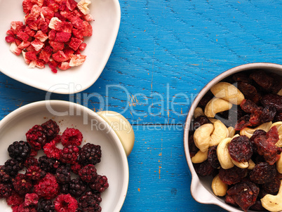 Dried organic berries in bowls