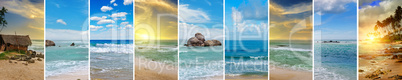 Tropical beaches and beautiful sky. Panoramic collage. Wide phot