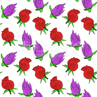 buds of a red and pink rose, a repeating seamless pattern
