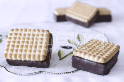 Tasty cookies on the table on a napkin.