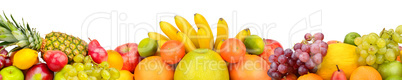 Collection fruits isolated on white background. Panoramic collag