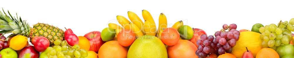 Collection fruits isolated on white background. Panoramic collag
