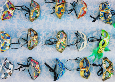 Traditional colorful decorated venetian masks for sale in Venice