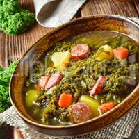 rustic kale soup with meat and sausage