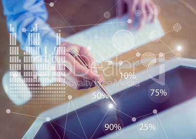 Business Overlay Interface with business person and computer