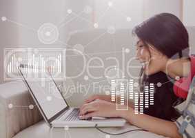 Business Overlay Interface with businesswoman and laptop