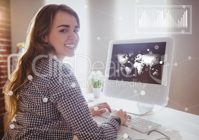 Business Overlay Interface with businesswoman and computer