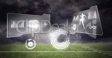 Human health and fitness interface and green sports field background