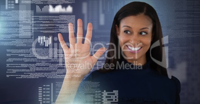 Businesswoman touching screen text interface