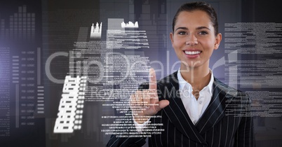 Businesswoman touching screen text interface