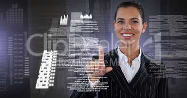 Businesswoman touching screen text interface